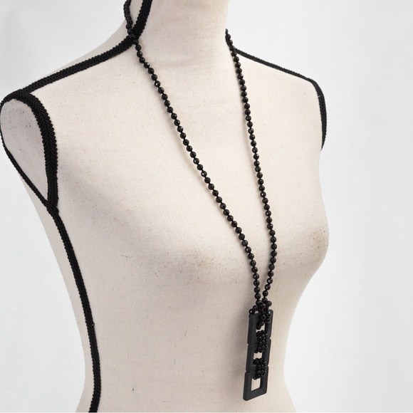Calcite & Onyx square faceted black onyx beaded necklace with pendant Jess David - Picture 4 of 16